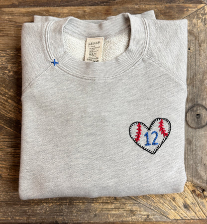 BASEBALL HEART (CHOOSE YOUR NUMBER OR INITIAL) SWEATSHIRT (16 Colors)