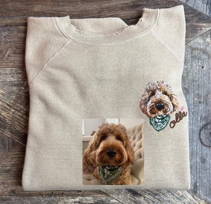 Translate Your Pet Photo into Colorful Embroidery Sweatshirt (Upload a Photo of Your Pet)