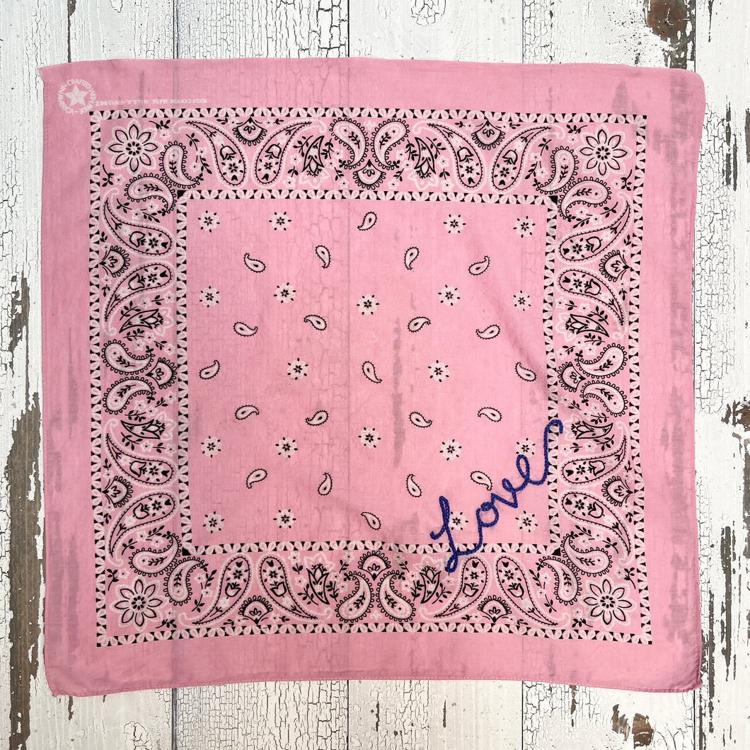 Vintage Bandana with Love Hand Embroidery