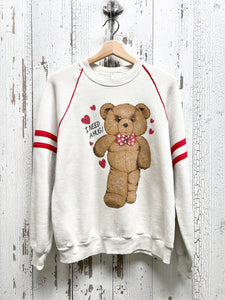 I Need Hug Teddy Bear Sweatshirt w/ Piping -M-Customize Your Embroidery Wording