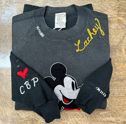 Vintage Mickey Sweatshirt-S,M,L,XL-Customize Your Embroidery Wording on Neckline & Sleeve