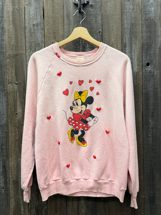 Vintage ALLOVER HEART Minnie Sweatshirt-M- Customize Your Embroidery Wording