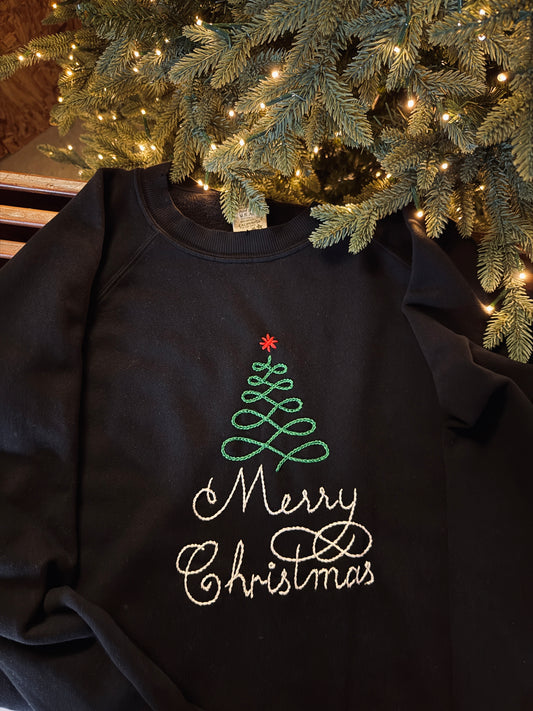 Merry Christmas/Christmas Tree Hand Embroidery Sweatshirt(7Colors)
