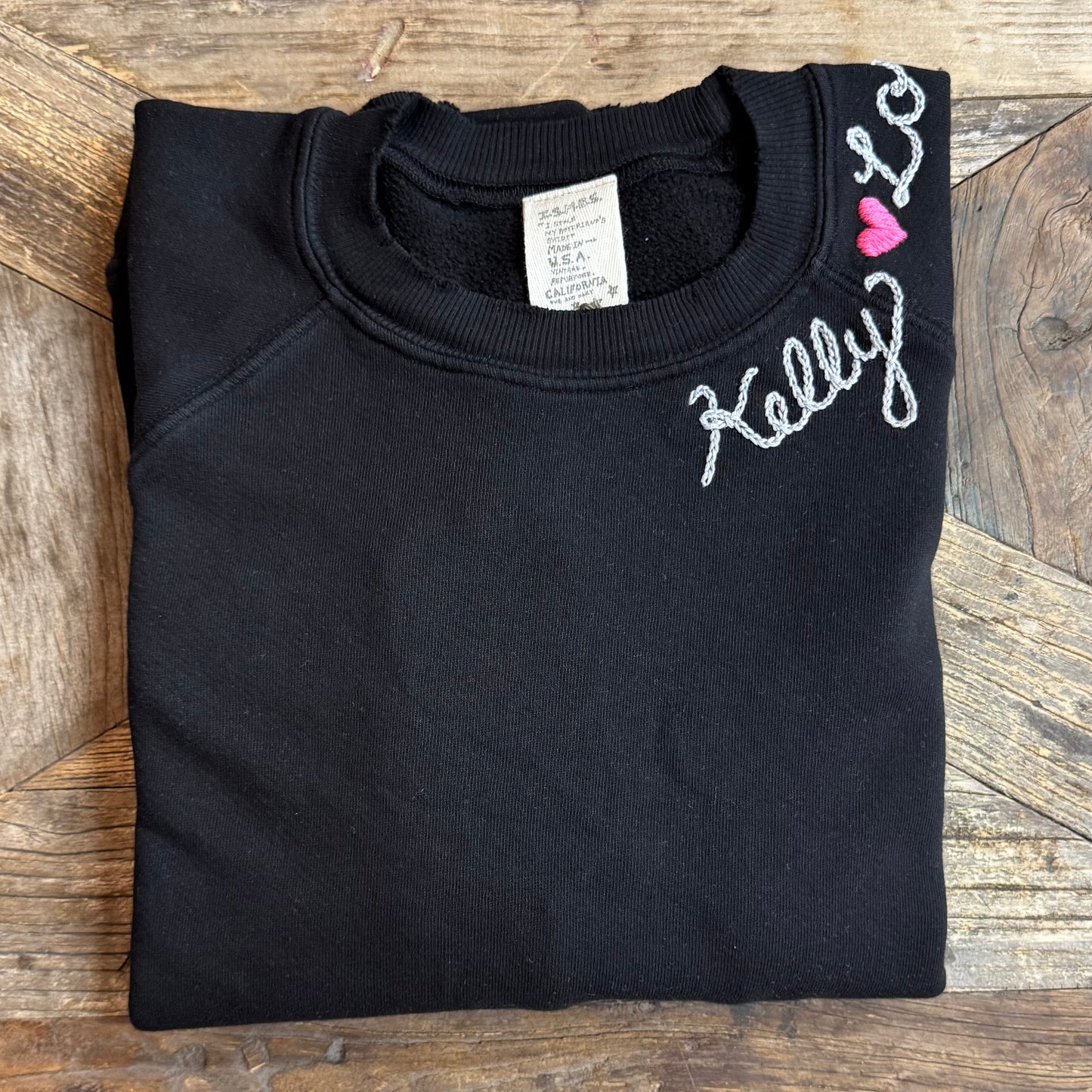 BLACK L/S SWEATS WITH CUSTOM HAND EMBROIDERY