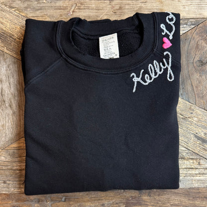 BLACK L/S SWEATS WITH CUSTOM HAND EMBROIDERY