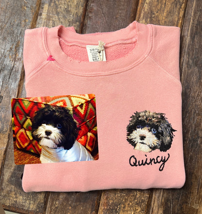 Translate Your Pet Photo into Colorful Embroidery Sweatshirt (Upload a Photo of Your Pet)