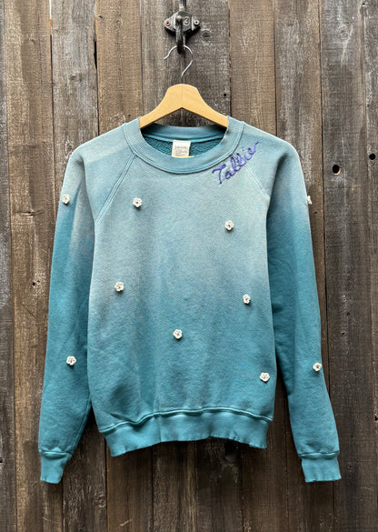 PEDAL BLOOM ALLOVER MINI FLOWER PATCH SWEATSHIRT WITH CUSTOM HAND EMBROIDERY(6 Colors)