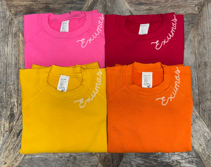 SOLID VARIETY COLORED SWEATS WITH NECKLINE PERSONALIZED HAND EMBROIDERY (22 colors)