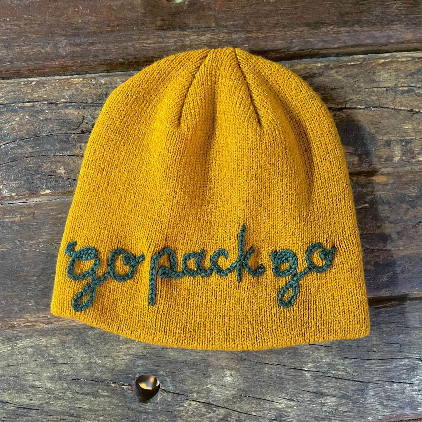 BEANIE WITH CUSTOM HAND EMBROIDERY- MUSTARD