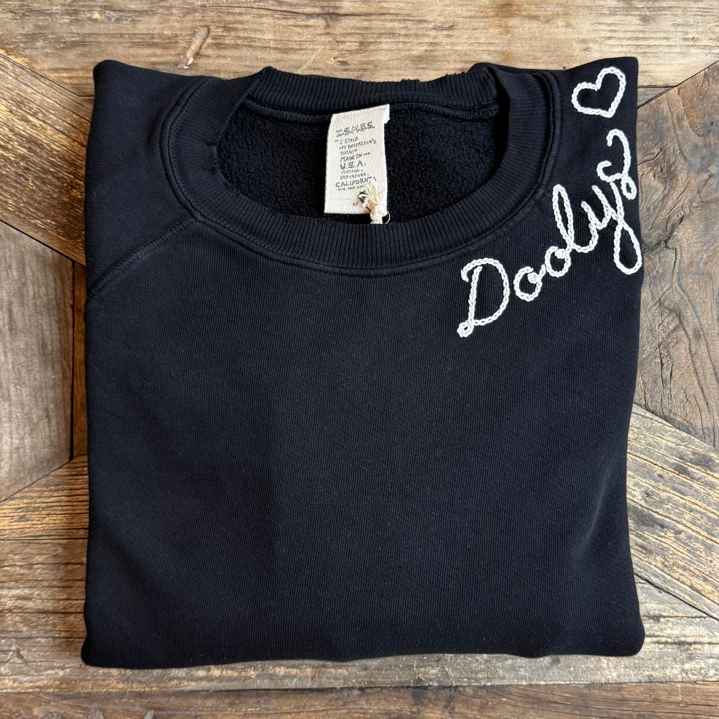 BLACK L/S SWEATS WITH CUSTOM HAND EMBROIDERY