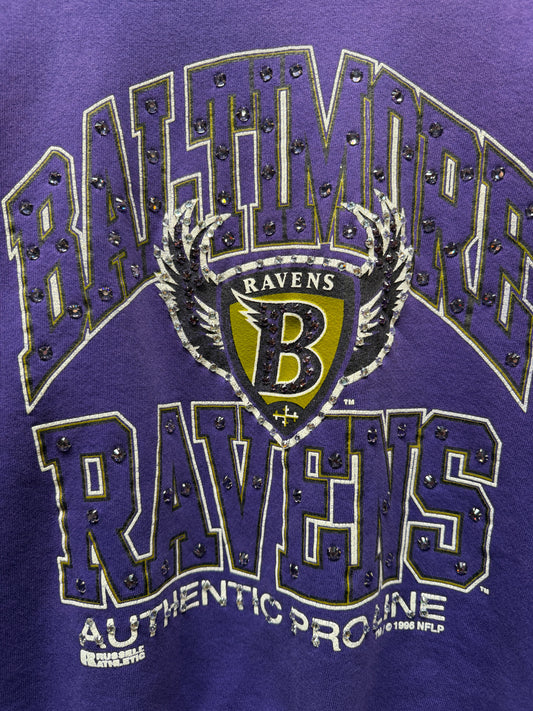 Vintage Baltimore Ravens Sweatshirt with Rhinestones -M-Customize Your Embroidery Wording