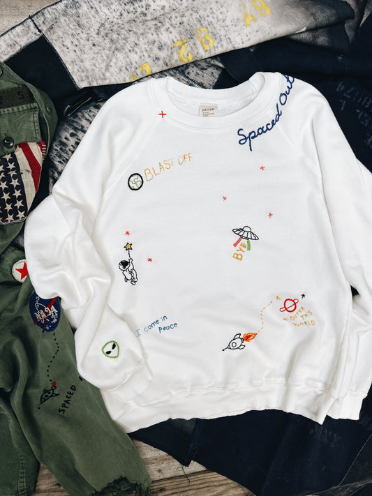 ALLOVER SPACE LOGO SWEATS WITH CUSTOM WORDING HAND EMBROIDERY(11 Colors)