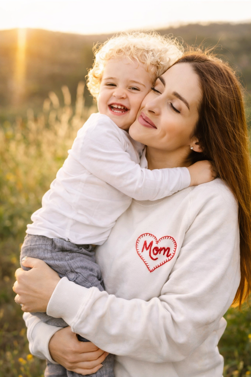 Heart for Mom Sweatshirt w/ Personalized Hand Embroidery (12 Colors)