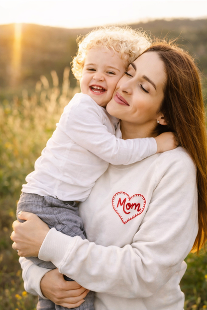 Heart for Mom Sweatshirt w/ Personalized Hand Embroidery (12 Colors)
