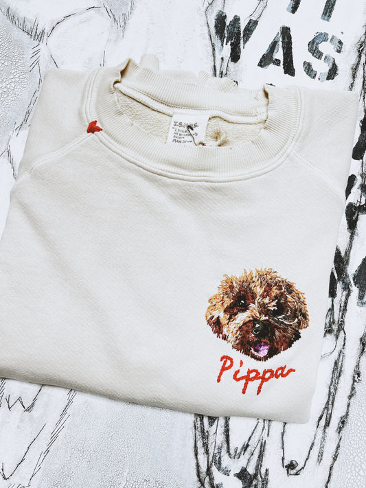 Translate Your Pet Photo into Colorful Embroidery Sweatshirt (Upload a Photo of Your Pet)