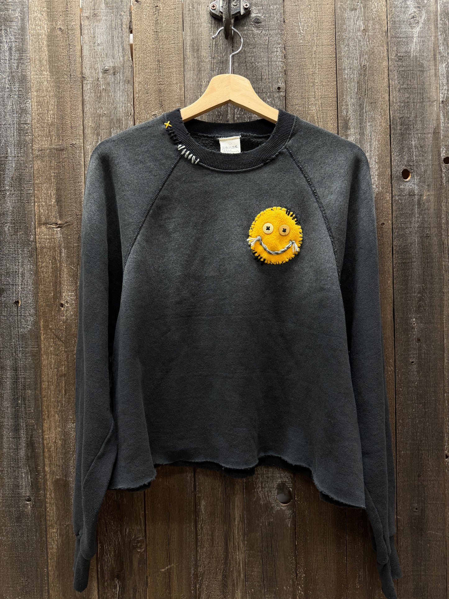 Smiley Face Patch Cropped Sweatshirt- S/M & M/L