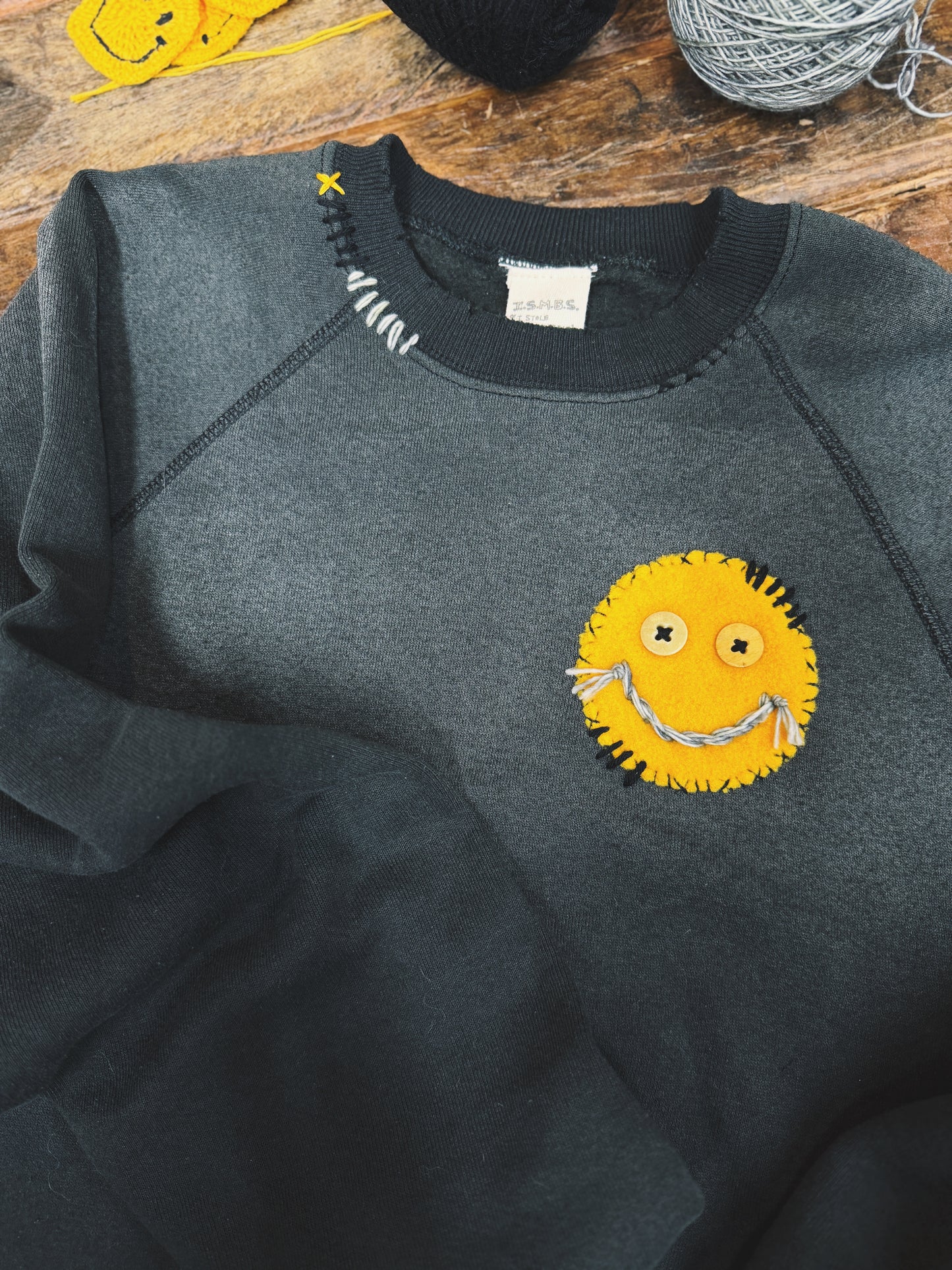 Smiley Face Patch Cropped Sweatshirt- S/M & M/L