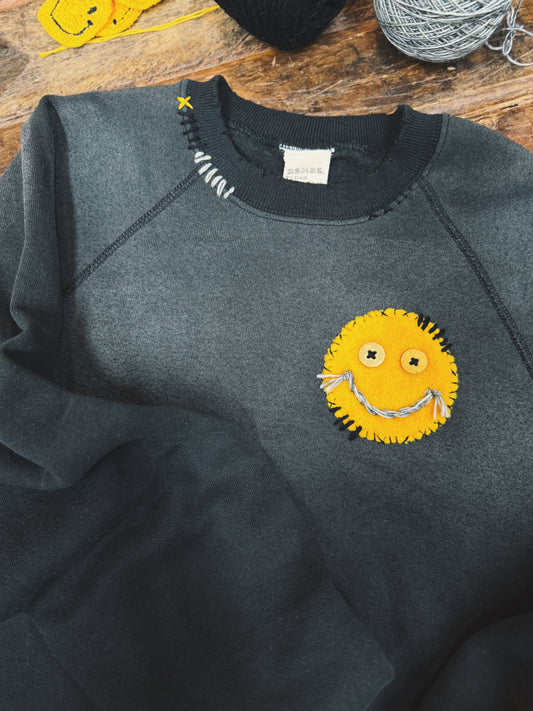 Smiley Face Patch Cropped Sweatshirt- S/M & M/L