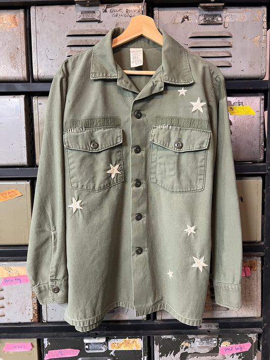 Vintage Army Jacket with Allover Hand Embroidered Stars