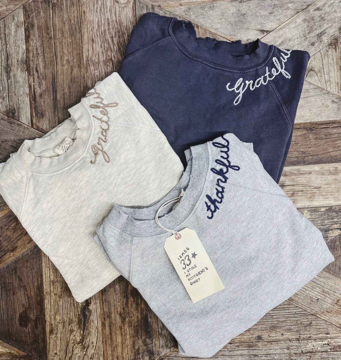 Choose Grateful or Thankful Custom Hand Embroidered Sweatshirts  (20 Colors)
