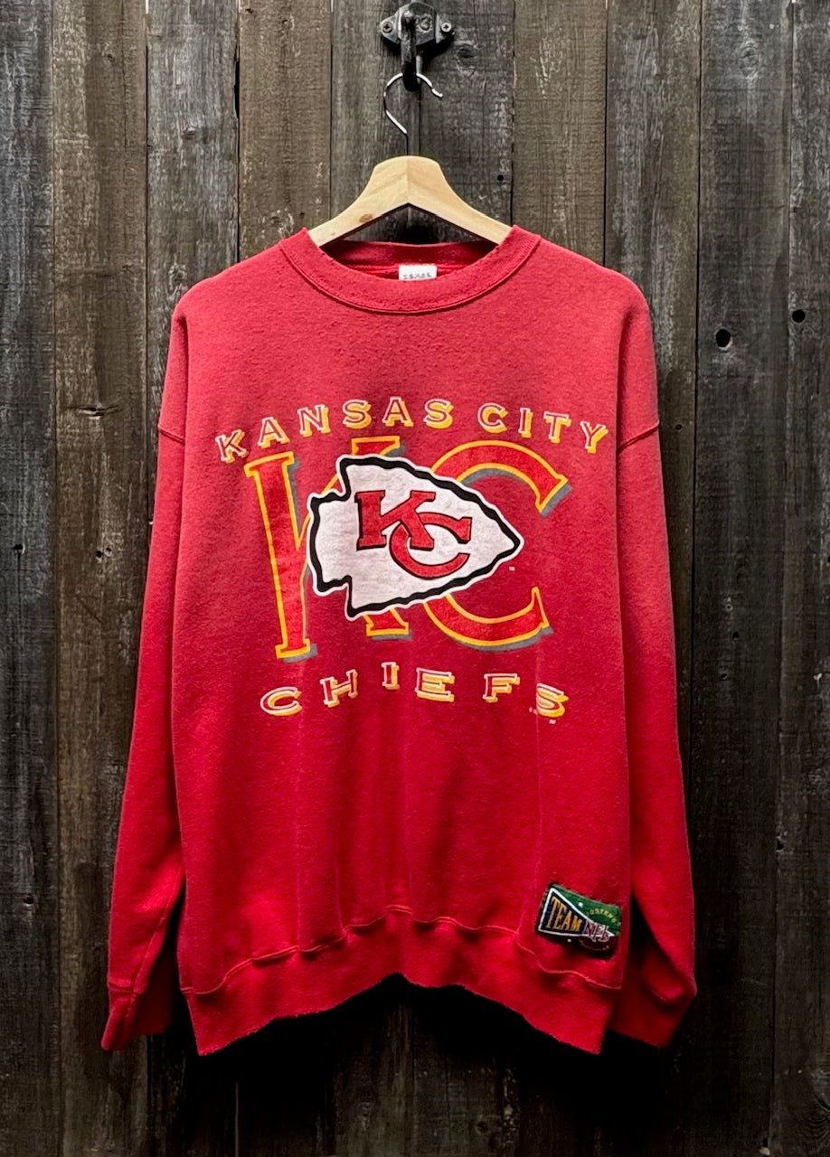Vintage Kansas City Chiefs Sweatshirt -L-Customize Your Embroidery Wording