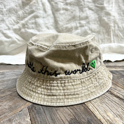 WASHED COTTON BUCKET HAT WITH CUSTOM HAND EMBROIDERY- FADED BRASS