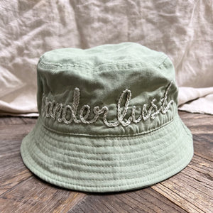 BUCKET HAT WITH CUSTOM HAND EMBROIDERY- CANVAS SAGE