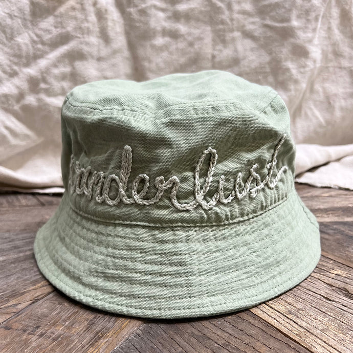 BUCKET HAT WITH CUSTOM HAND EMBROIDERY- CANVAS SAGE