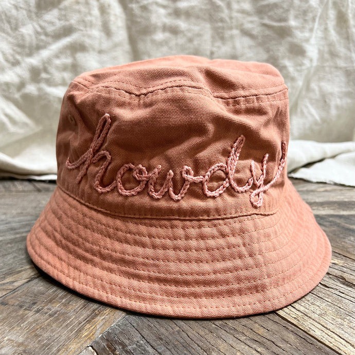 BUCKET HAT WITH CUSTOM HAND EMBROIDERY- CANVAS TERRACOTTA