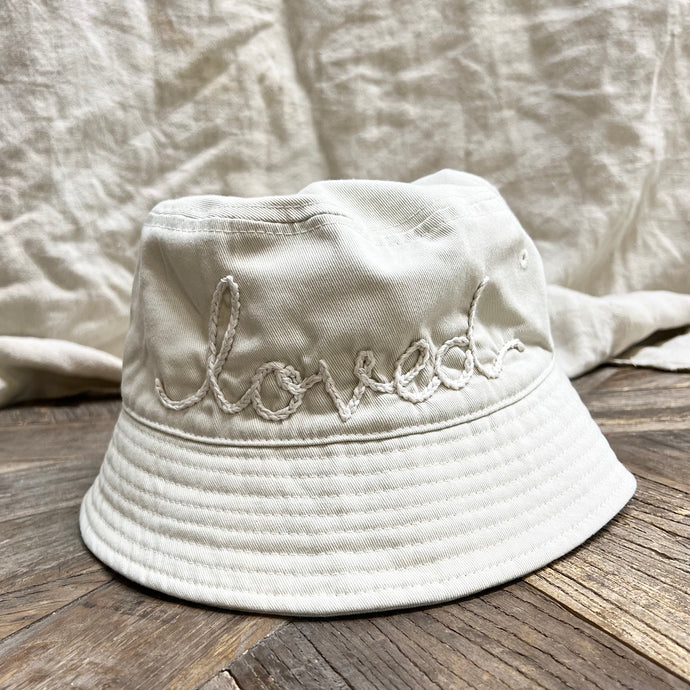 BUCKET HAT WITH CUSTOM HAND EMBROIDERY- COTTON BONE