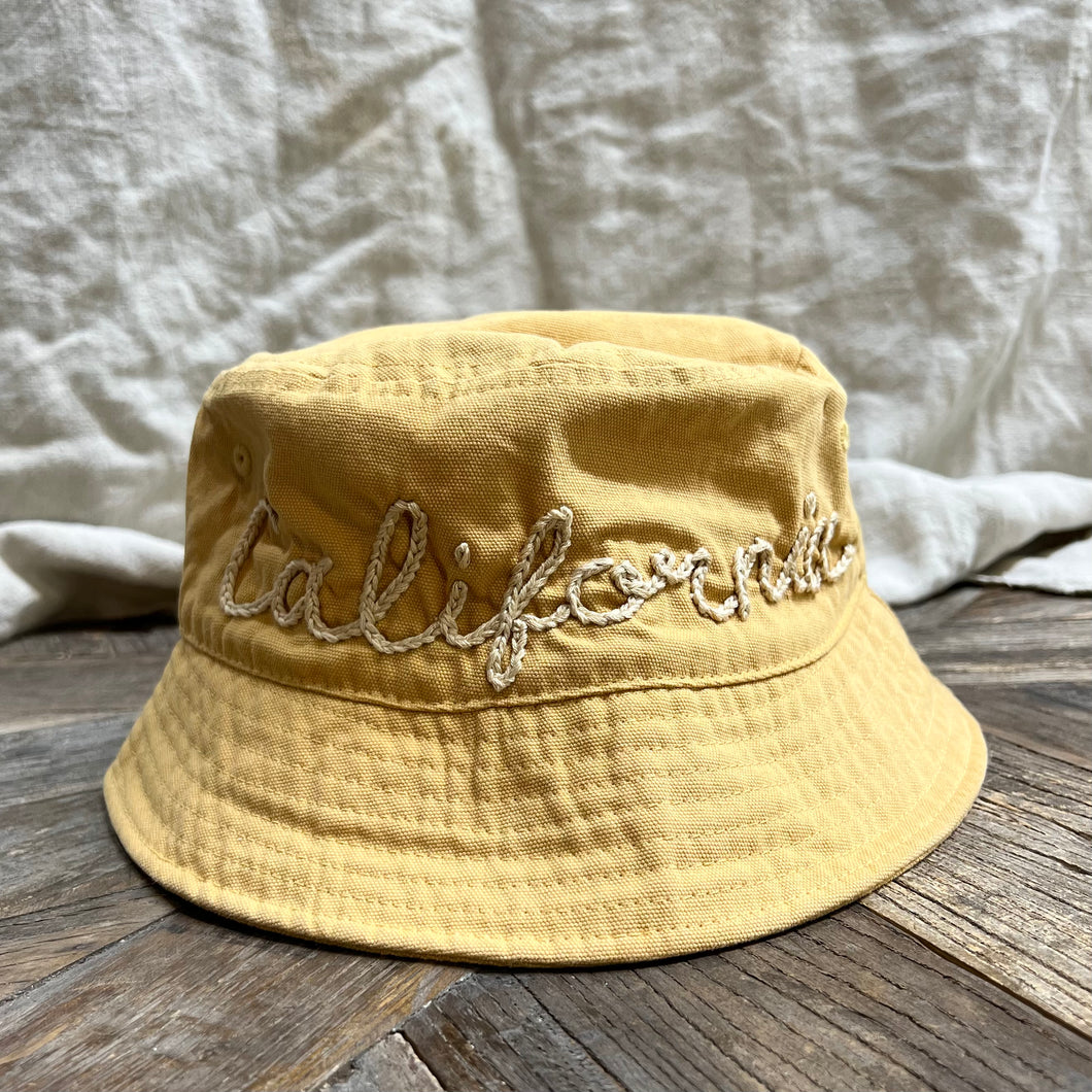 BUCKET HAT WITH CUSTOM HAND EMBROIDERY- CANVAS MUSTARD