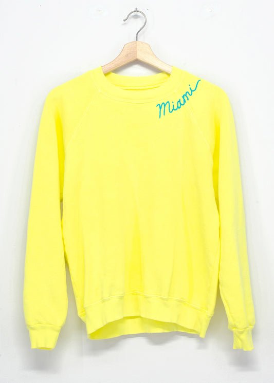 NEON YELLOW L/S SWEATS WITH CUSTOM HAND EMBROIDERY