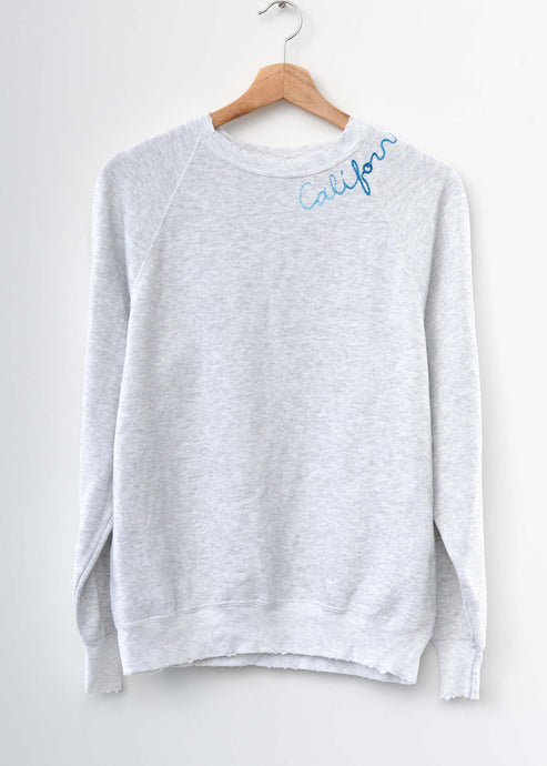 HEATHER GREY VINTAGE SWEATS WITH CUSTOM HAND EMBROIDERY