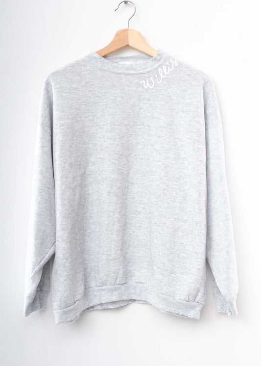 LIGHT GREY VINTAGE SWEATS WITH CUSTOM HAND EMBROIDERY