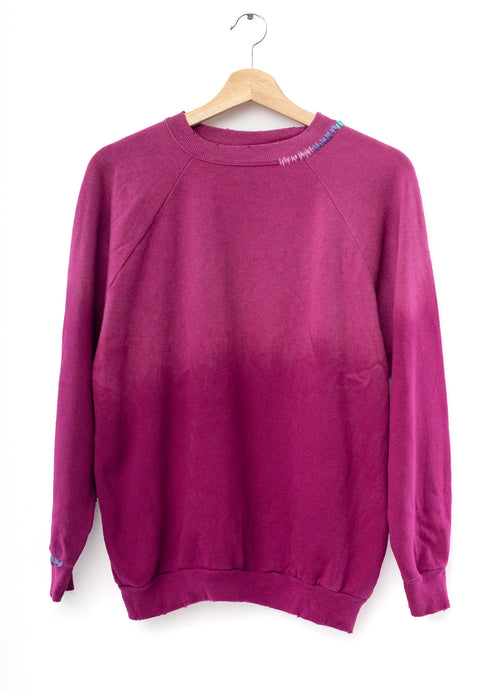 Rainbow Ombre Stitching Sweatshirt - Fuchsia Pink