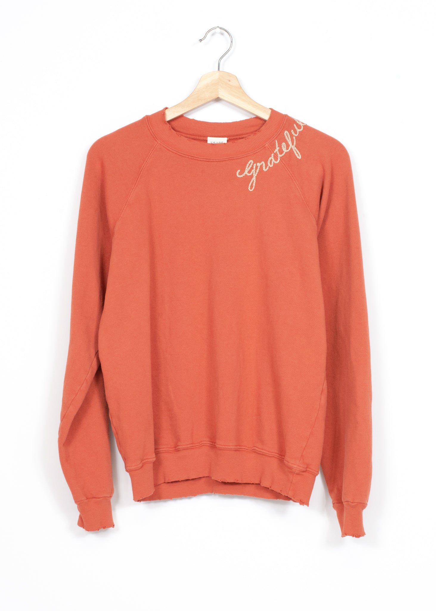 GRATEFUL ~ Hand Embroidered Raglan Sweatshirt outlet