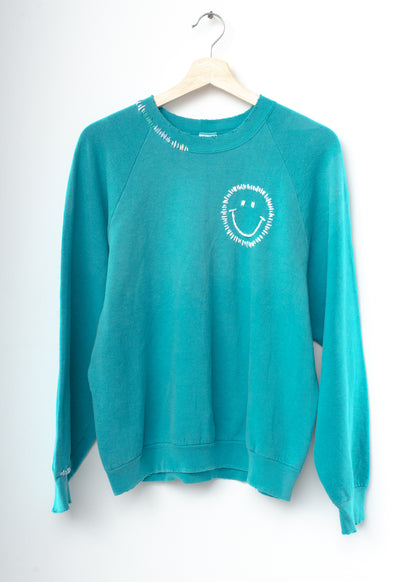 Vintage Happy Face Rainbow Sweatshirt - Teal