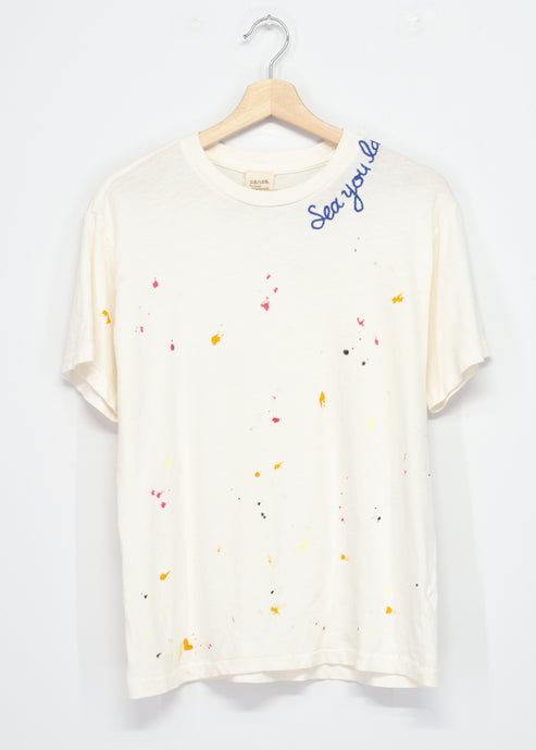 SPLASH PAINT OFF WHITE BOY FRIENDS S/S TEE WITH CUSTOM HAND EMBROIDERY