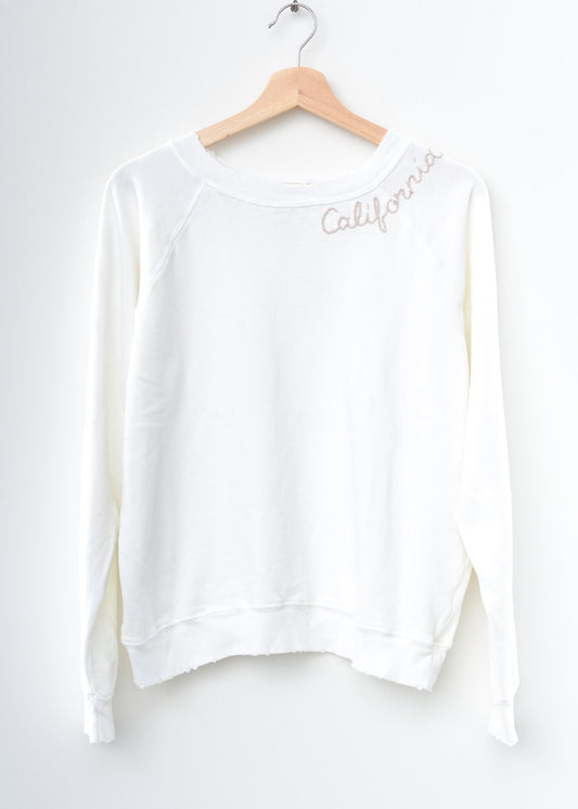 ESSENTIAL WHITE L/S SWEATS WITH CUSTOM HAND EMBROIDERY