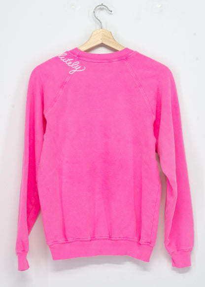 NEON PINK L/S SWEATS WITH CUSTOM HAND EMBROIDERY