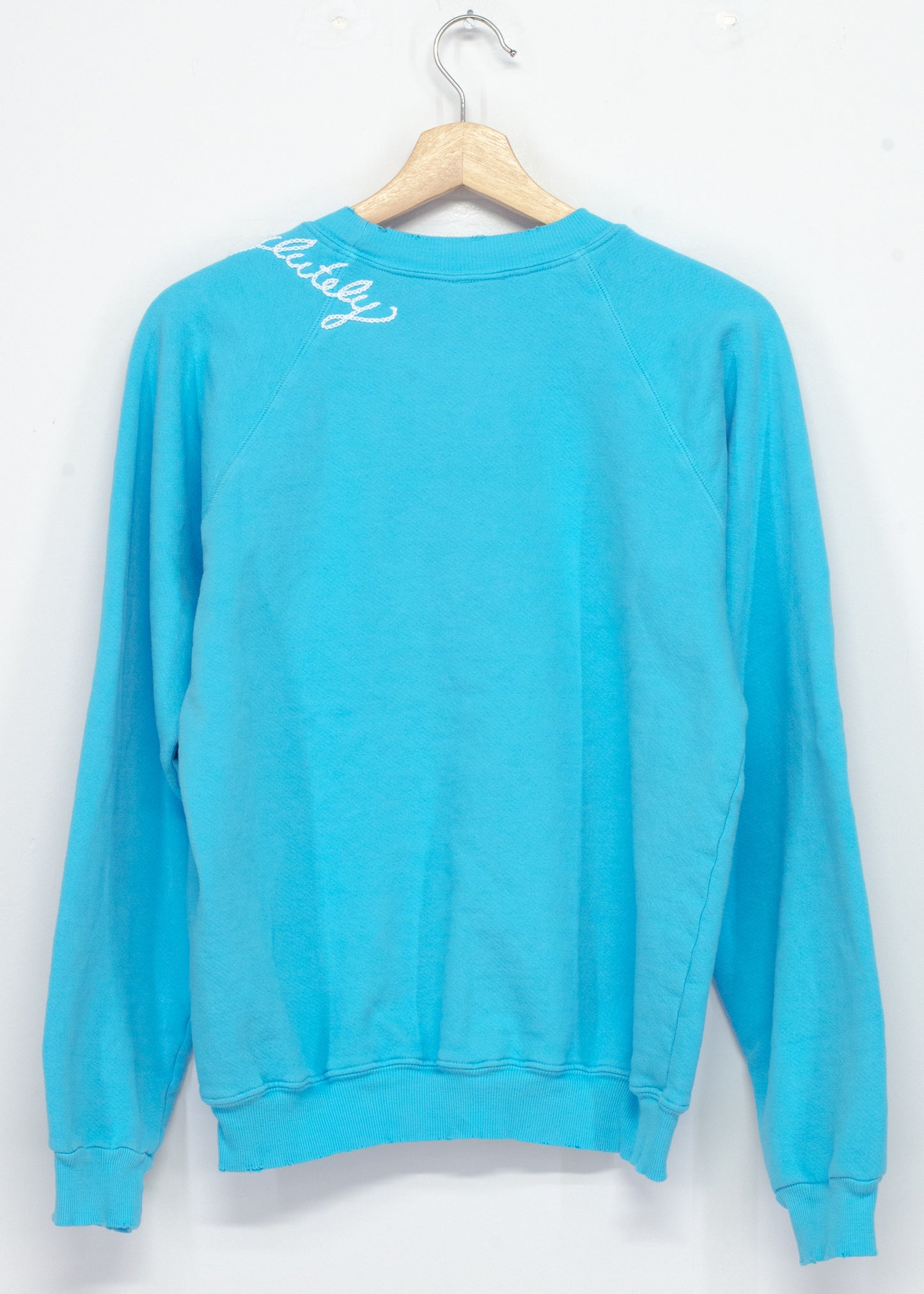 NEON BLUE L/S SWEATS WITH CUSTOM HAND EMBROIDERY