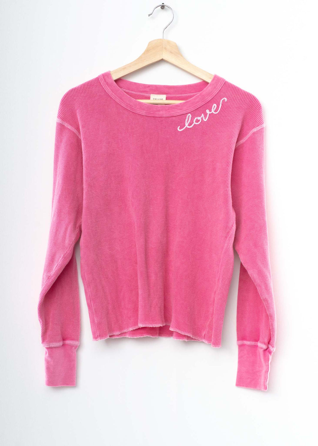 PINK  L/S THERMAL TEE  WITH CUSTOM HAND EMBROIDERY-M/L