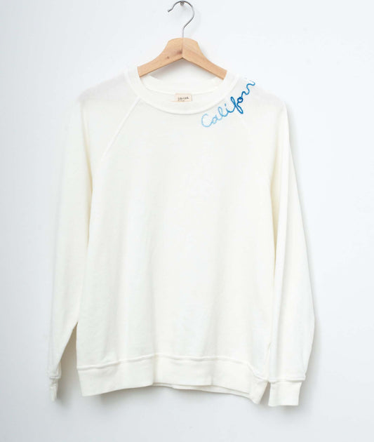 OFF WHITE L/S SWEATS WITH CUSTOM HAND EMBROIDERY