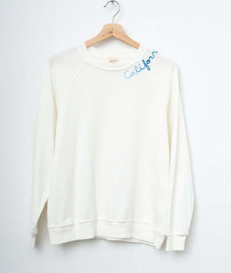 WHITE L/S SWEATS WITH CUSTOM HAND EMBROIDERY