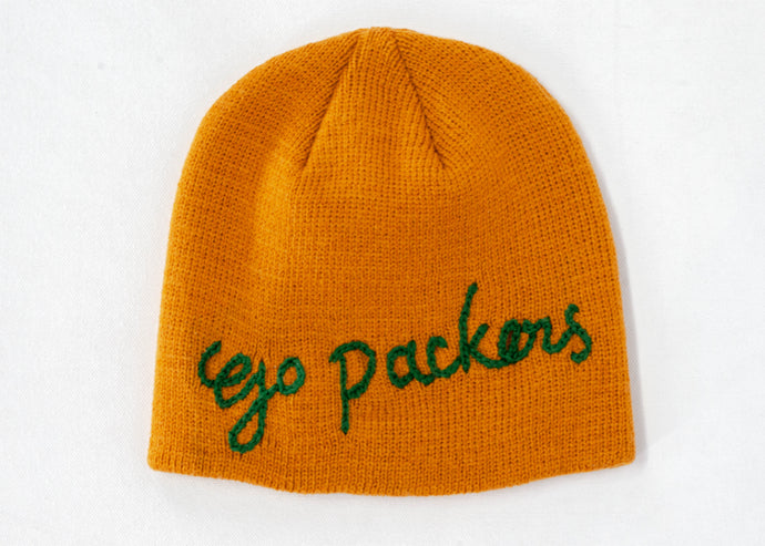 BEANIE WITH CUSTOM HAND EMBROIDERY- MUSTARD
