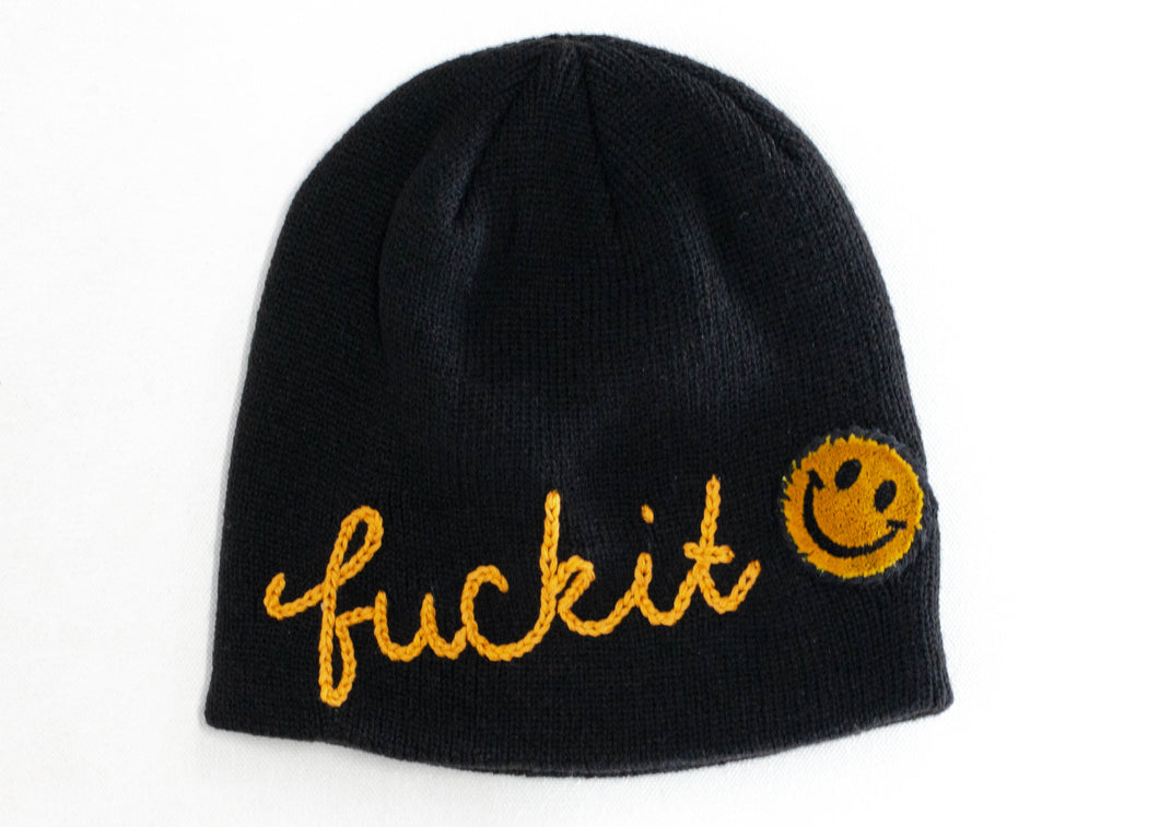 SMILEY BEANIE WITH CUSTOM HAND EMBROIDERY(7COLORS)