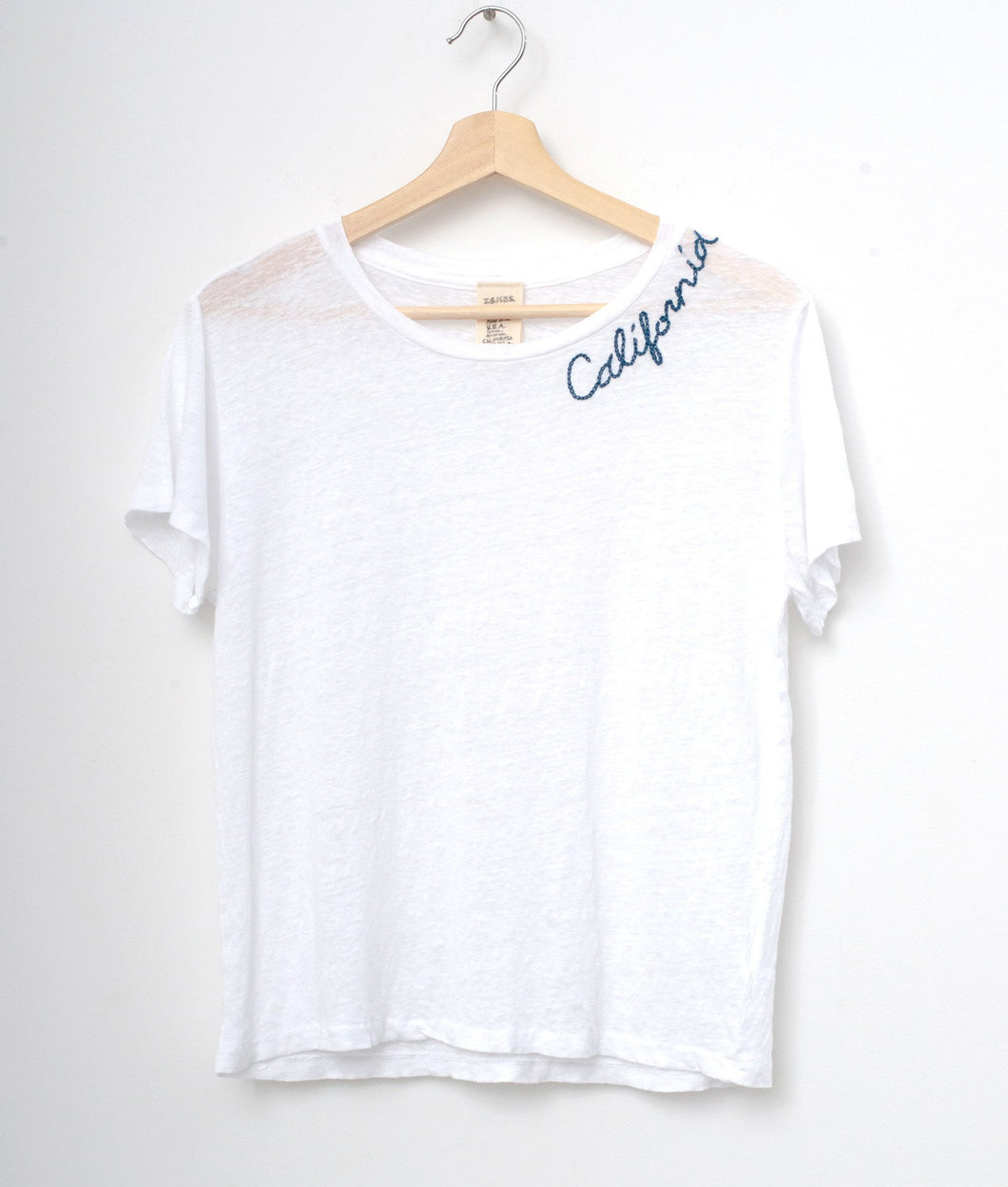 WHITE S/S TEE WITH CUSTOM HAND EMBROIDERY