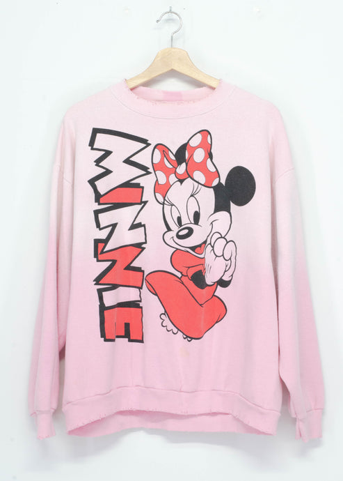 Vintage Minnie Frost Pink Sweatshirt  -L- Customize Your Embroidery Wording