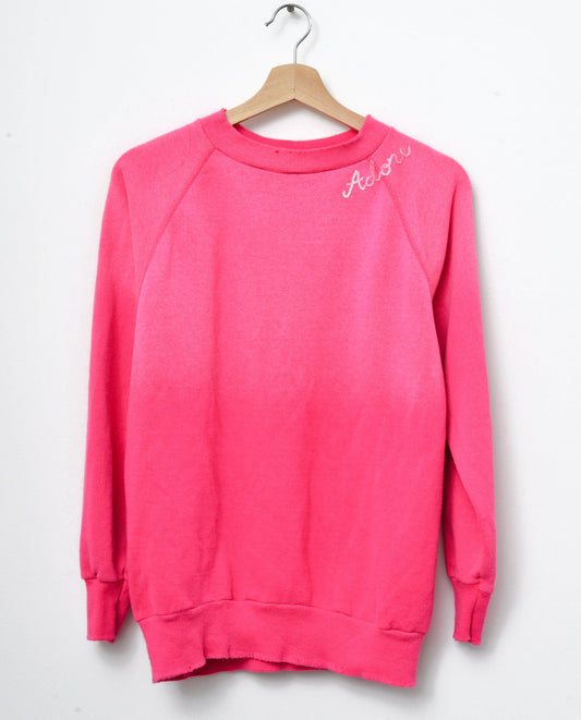 PINK  VINTAGE SWEATS WITH CUSTOM HAND EMBROIDERY