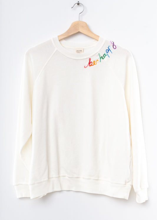 RAINBOW -OFF WHITE L/S SWEATS WITH CUSTOM HAND EMBROIDERY
